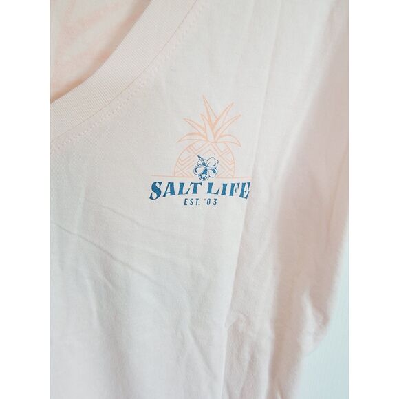 Salt Life L T-Shirt Women's Large Peach Beach Tropical Print on Back COTTON NWT - Picture 3 of 8